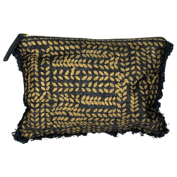 Inouitoosh Handbags - iNouiToosh Makeup Pouch Purse Metallic Leaves Gold Blue Fringe